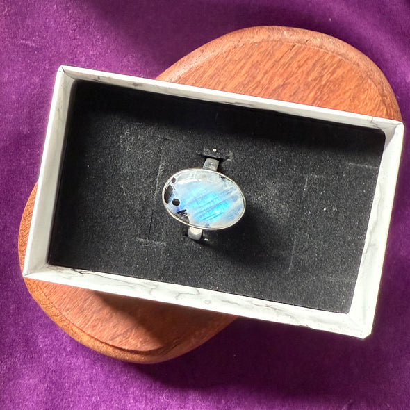 Rainbow Moonstone | Sterling Silver Ring | Size 8 aka Q