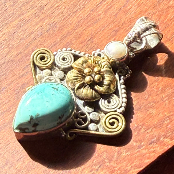 Bisbee Turquoise | Sterling Silver Pendant | Silver & Brass