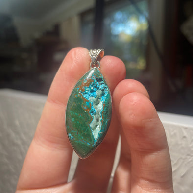 Druzy Hemimorphite in Chrysocolla | Sterling Silver Pendant