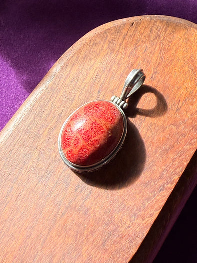 Coral | Sterling Silver Pendant | Red