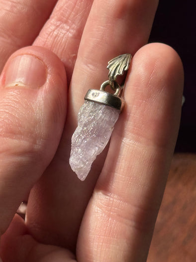 Kunzite | Sterling Silver Pendant | Raw Purple