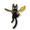 Cute Black Cat on Broom Enamel Pin