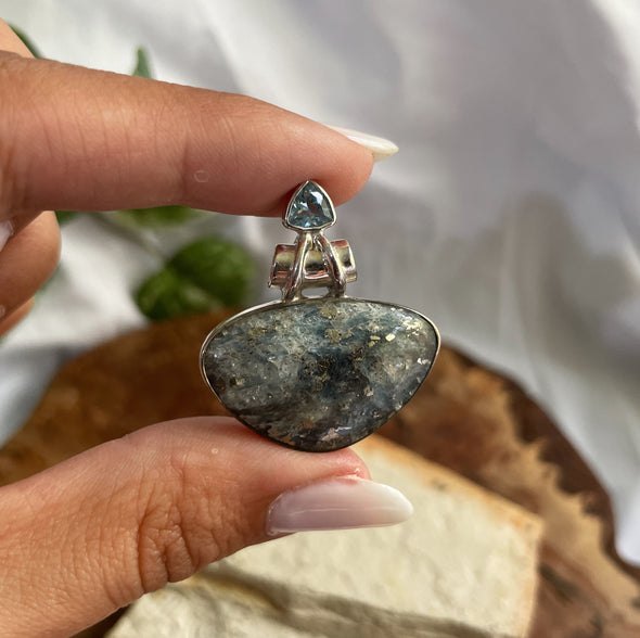 Pyrite in Kyanite Pendant | Sterling Silver