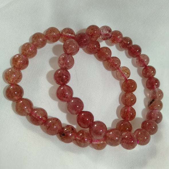 Strawberry Quartz Round Bead Bracelets