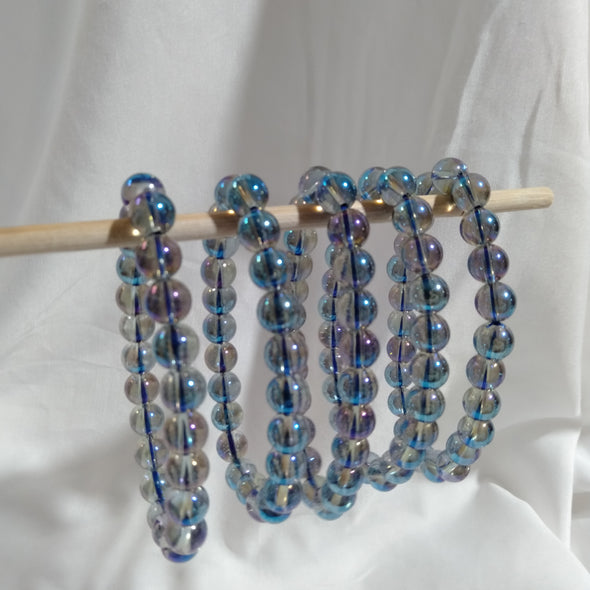 Titanium Opal Aura Round Bead Bracelets