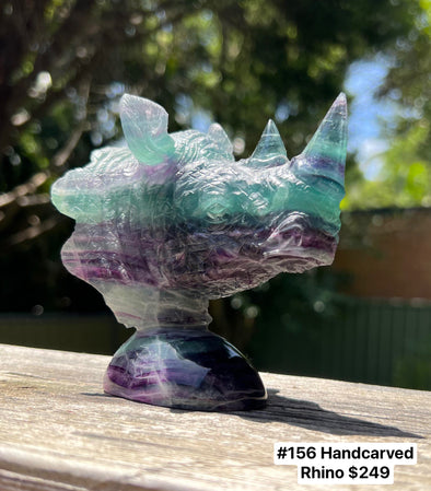 High Grade Rainbow Fluorite Hand Carved Rhino