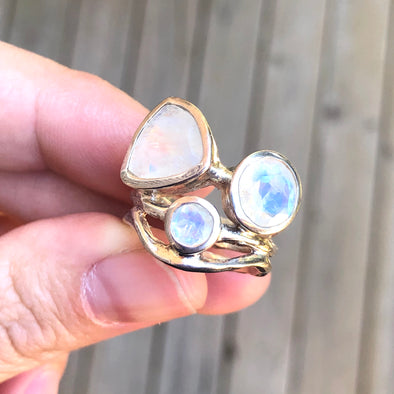 Rainbow Moonstone Sterling Silver Ring 5.5 (L)