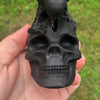 Black Obsidian Raven & Skull Carving Crystaluxe
