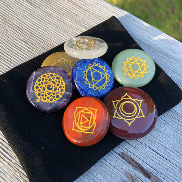 Chakra Healing Set - round engraved tumbles