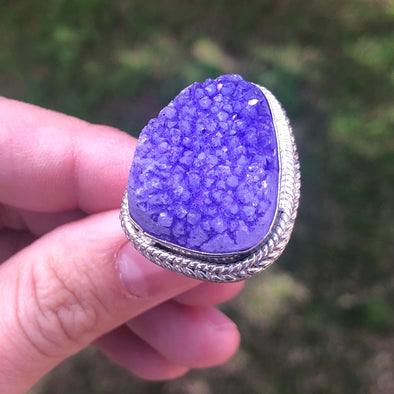 Druzy Dyed Agate Sterling Silver Ring 7.75 (P)