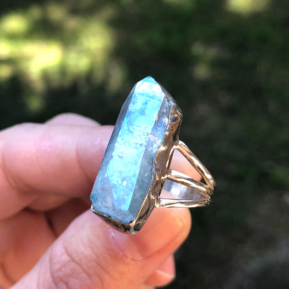 Aqua Aura Sterling Silver Ring 8 (Q)