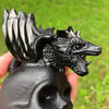 Black Obsidian Dragon & Skull Carving Crystaluxe
