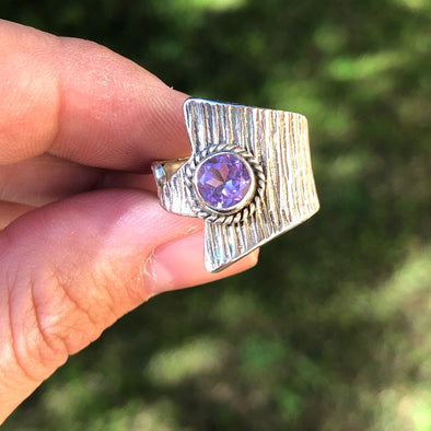 Faceted Amethyst Sterling Silver Ring 5.75 (L)
