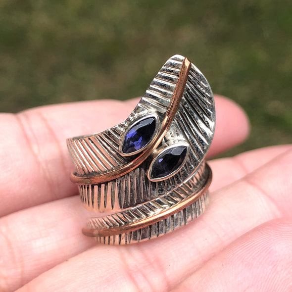 Iolite with Copper Sterling Silver Ring 8 (Q)